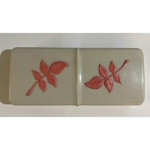 Max Factor Hollywood Brownette Makeup Case Ivory w Coral Leaves Celluloid 12"